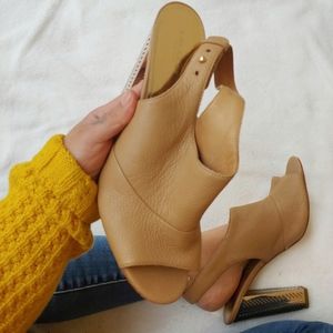 Coach Leather Open Toe Lillie Metallic Heel Mules